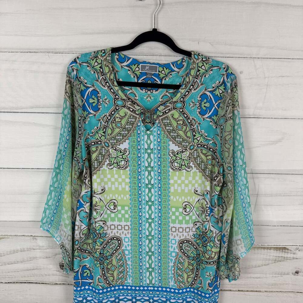 JM Collection Women's Embellished V-Neck Paisley Tunic Top